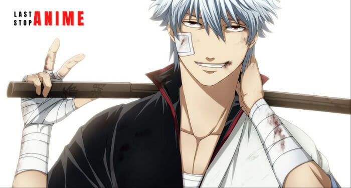 Gintoki Sakata smiling and holding a wooden sword from Gintama