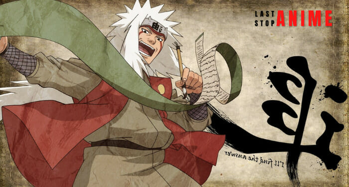 Jiraiya with his scroll writing something from naruto