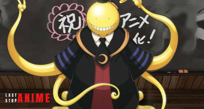 Koro Sensei standing in front of black board from assasination classroom