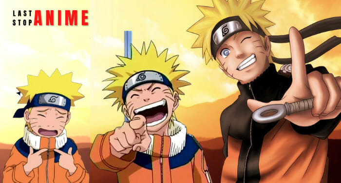 Naruto Uzumaki making funny faces and holding a kunai 