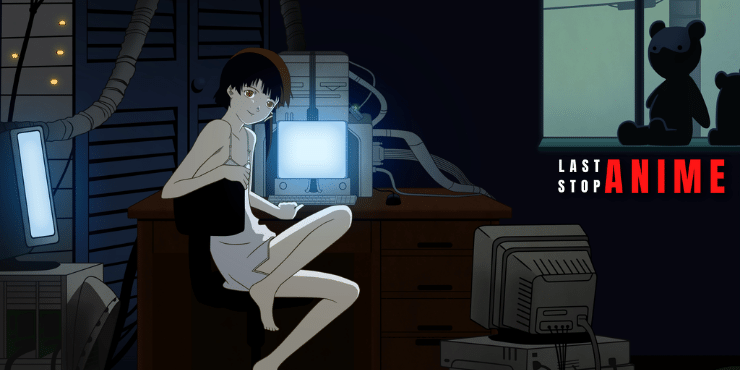 Iwakura Lain working on computers in her room 