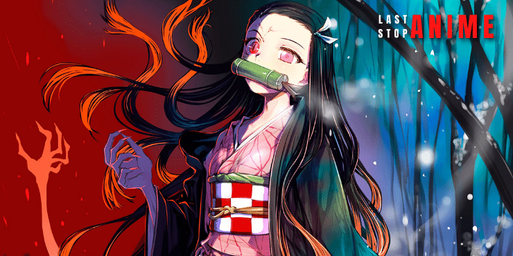 Kamado Nezuko Holding something from her mouth as a female character in anime