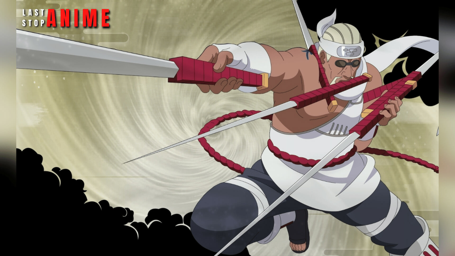 Killer Bee showing his skills with the sword in this image from naruto