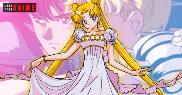 Princess Serenity looking innocent and holding her dress 
