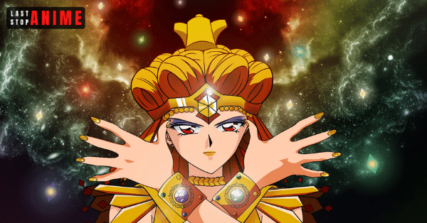 Sailor Galaxia crossing her hands and looking devious