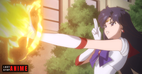 Sailor Mars performing her attacking stunt with fire