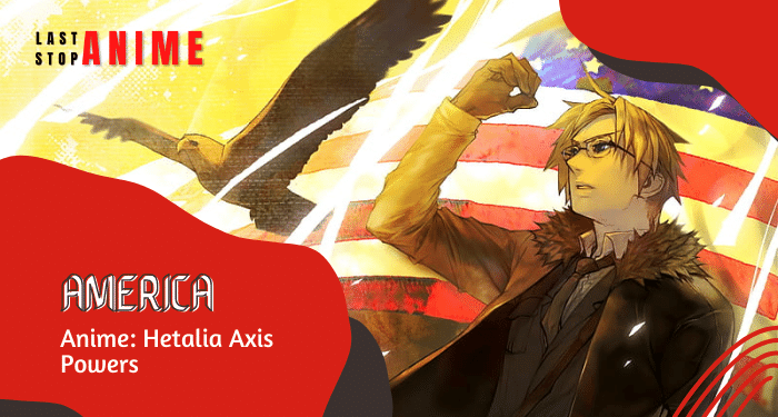 United States of America side pose with USA flag and eagle from anime Hetalia Axis Powers