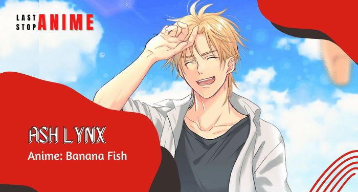 Ash Lynx playing with his hairs and smiling from anime Banana Fish as american character