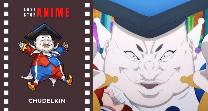 Chudelkin smiling creepily in clown outfit from sword art online