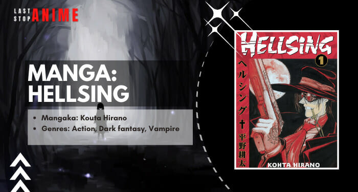 Alucard holding a gun on the cover of dark manga Hellsing