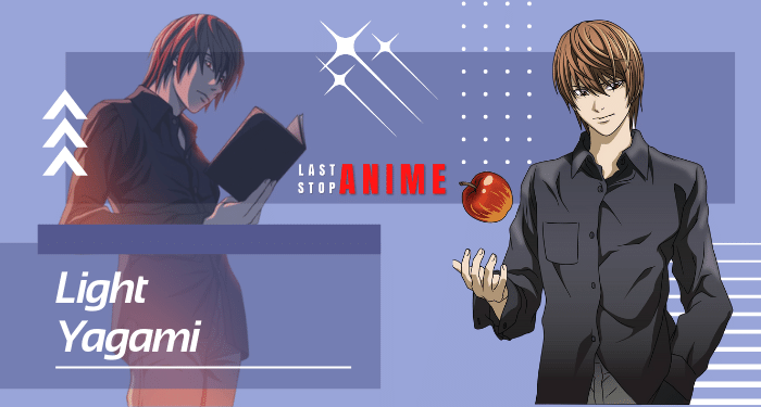 Kira Light Yagami holding an apple and a death note