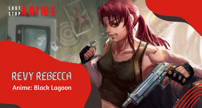 Revy Rebecca smoking cigarette and a gun in her hands from anime Black Lagoon