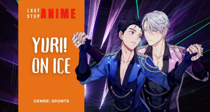 yuuri katsuki and victor nikiforov skaing with hands in hands looking at each other with love affection from anime Yuri! On Ice