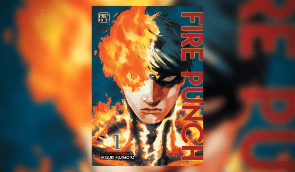 Fire Punch Poster of a character burning in fire on one side and calm on the other side
