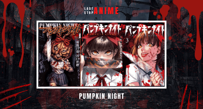 Naoko Kirino wearing pumpkin mask and holding a knife from Pumpkin Night