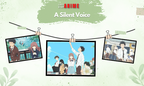 Main characters from A Silent Voice anime in three different images