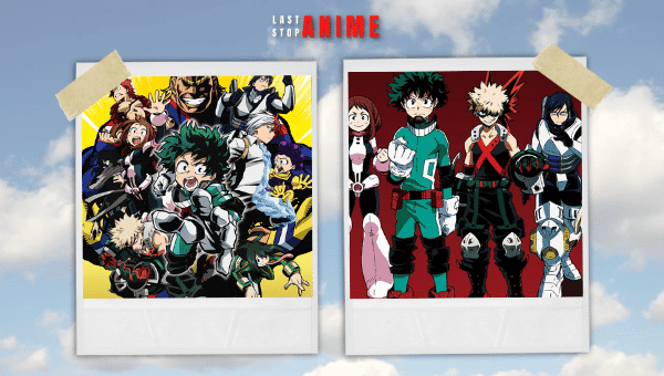 Main characters from My Hero Academia standing together and posing