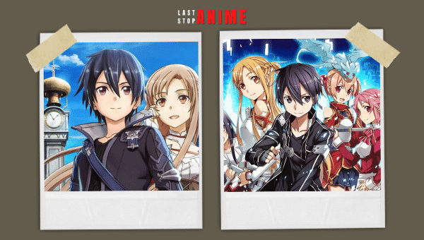 Characters holding sword and ready to fight in Sword Art Online anime