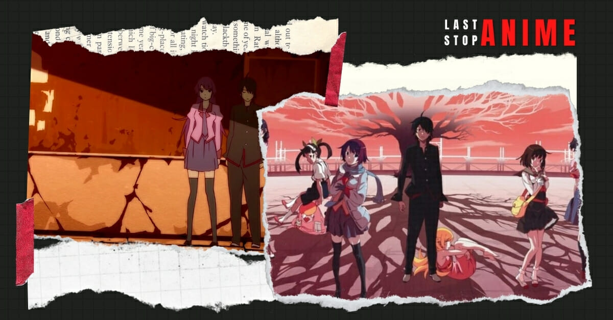 Characters from Bakemonogatari in two different images