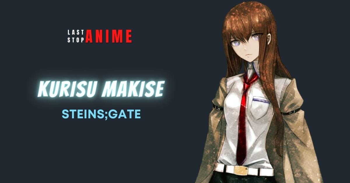 kurisu makise in long brown shiny hair wearing uniform with red tie