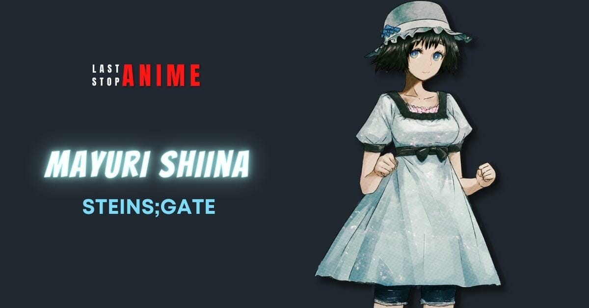 mayuri shiina from steins;gate wearing cute dress with hat and having blue eyes