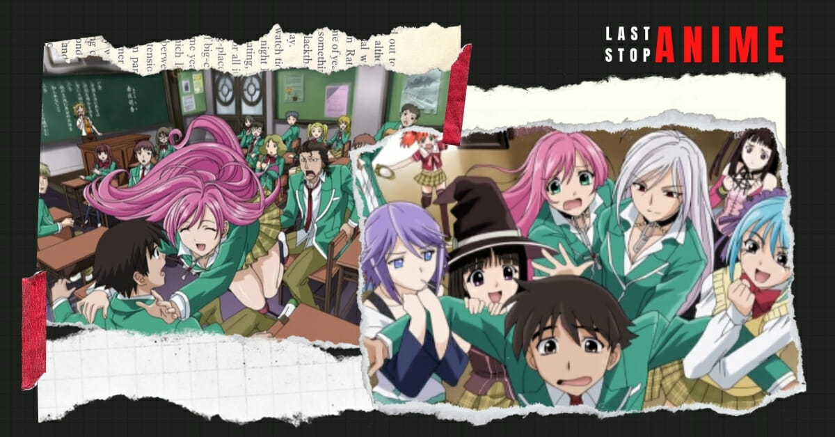 Characters from Rosario + Vampire in two different images 