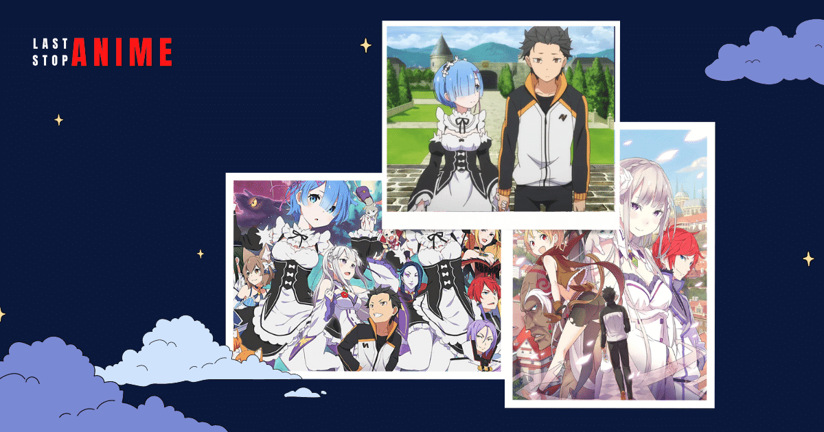 Three different images of characters and incidents from Re: Zero