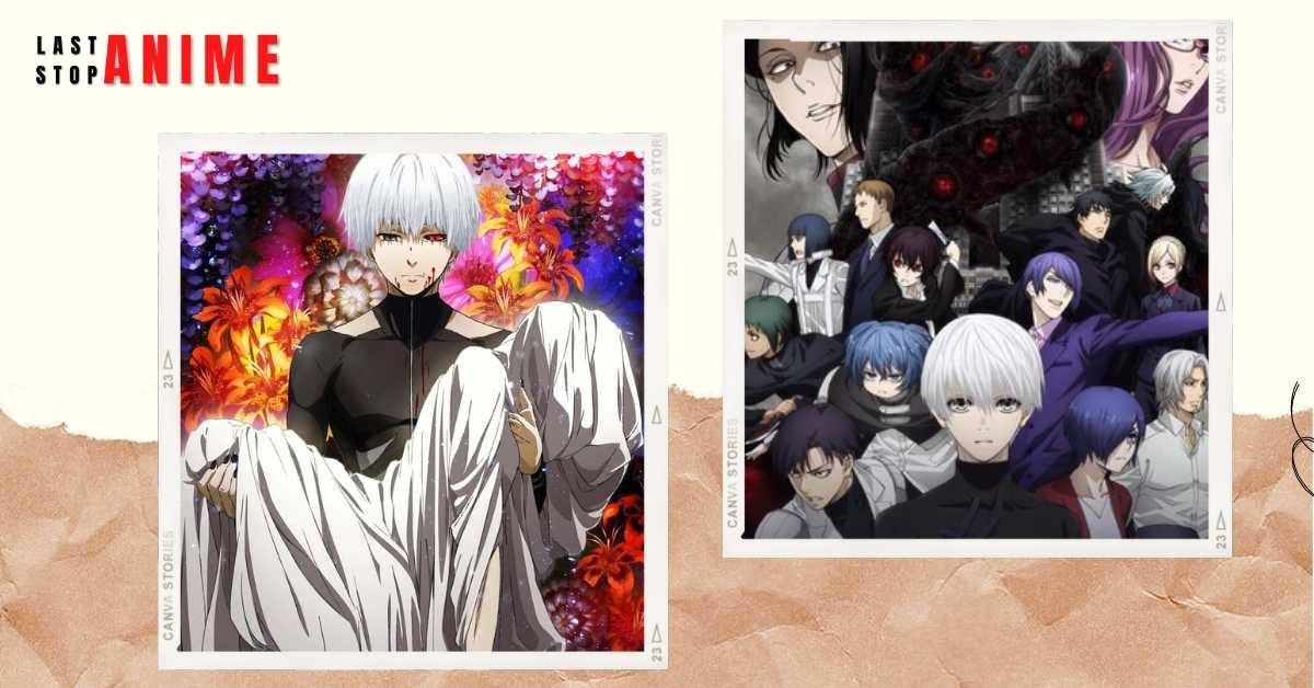 Images of all main characters from Tokyo Ghoul in two different pictures