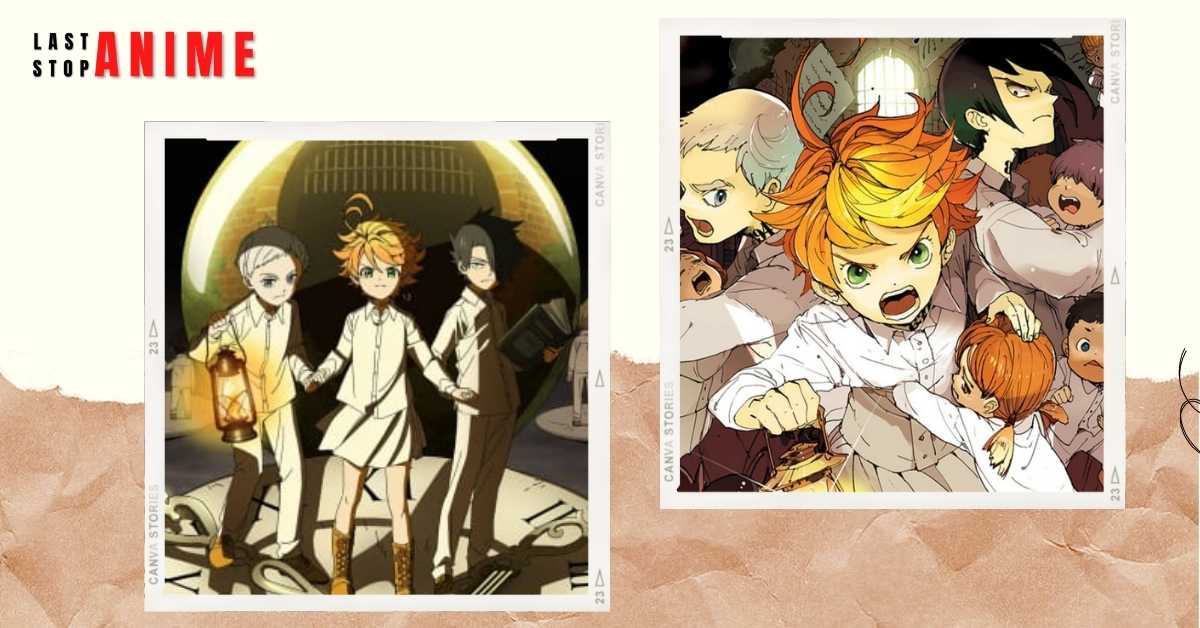 Images of characters and events from Yakusoku no Neverland (Promised Neverland)