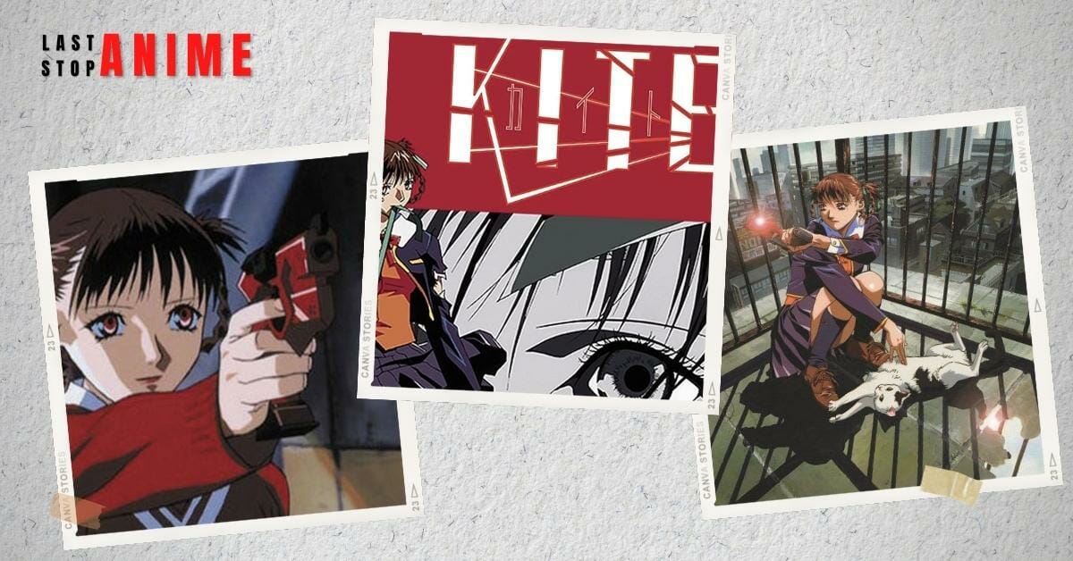 Poster image and character pointing gun in A Kite anime