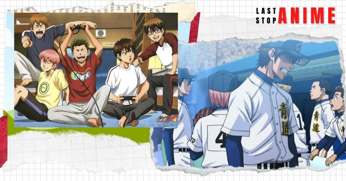 Characters in baseball field playing game in Ace of Diamond 