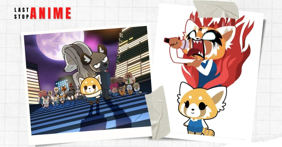 Poster image from Aggressive Retsuko and all main characters in another image