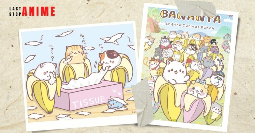 Images of kittens inside bananas from Bananya anime