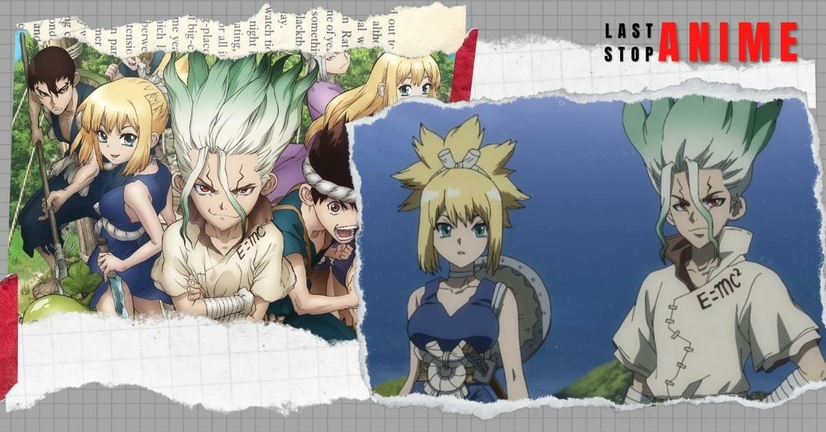 Images of characters and events from Dr. Stone 