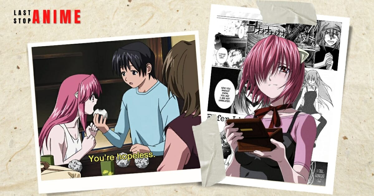 Elfen lied poster image and characters eating