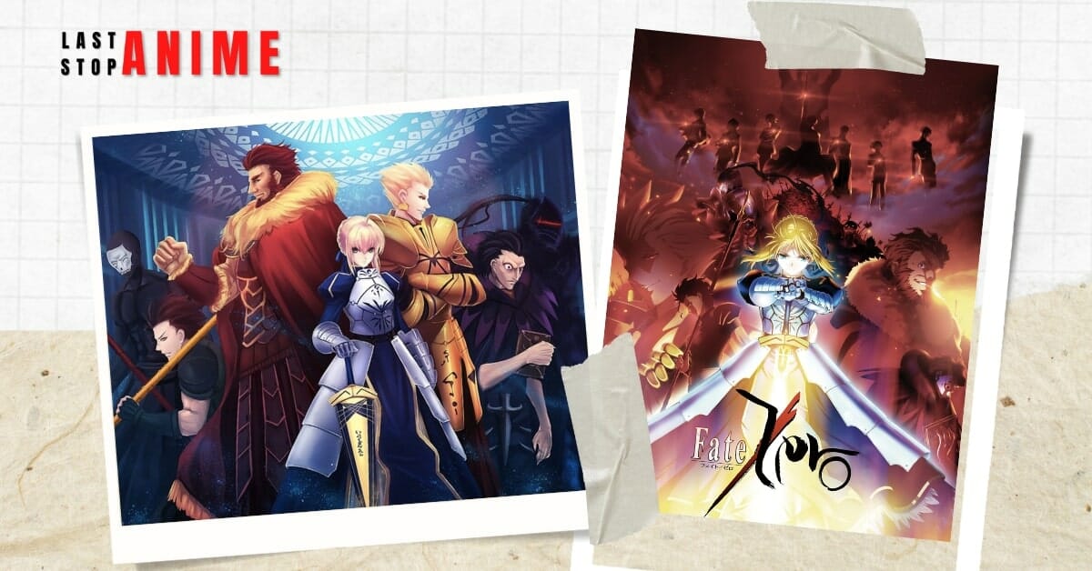 Fate/Zero poster image and characters holding weapons