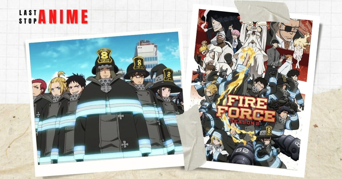 Images of characters from fire force and poster image