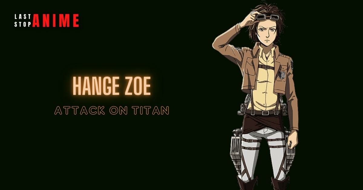 Hange Zoe from Attack on Titan in brown hair and soldier dress looking angry