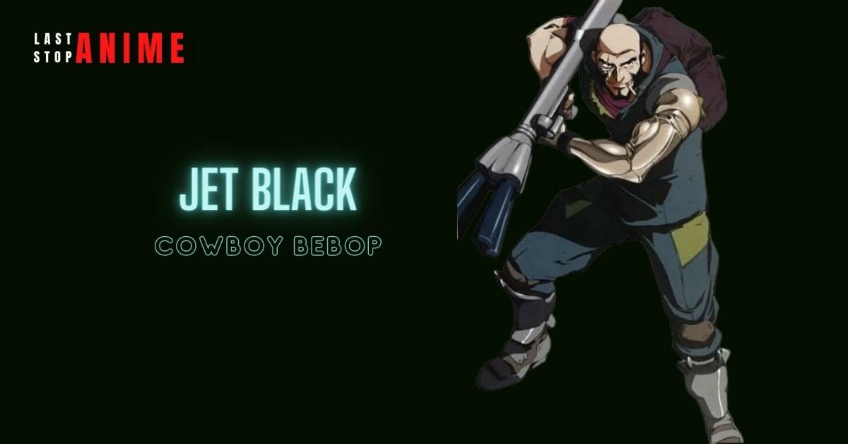jet black holding weapon and bulked in beard from Cowboy bebop anime