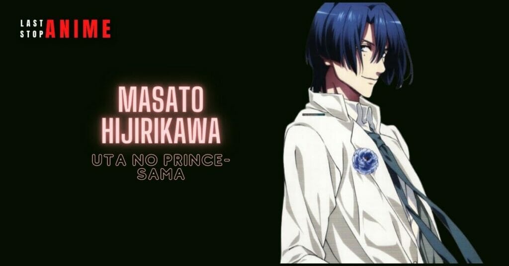 masato hijirikawa in blue hair wearing tie and side looking