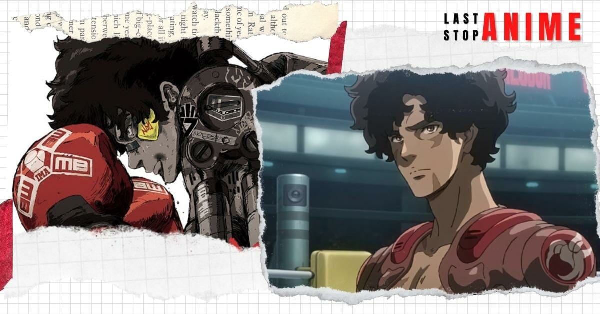Megalo box main characters int he ring with boxing gloves