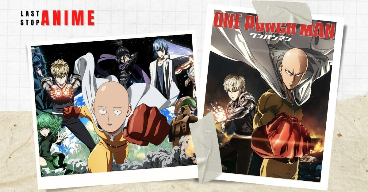 One-Punch Man poster image and characters together for superpower anime