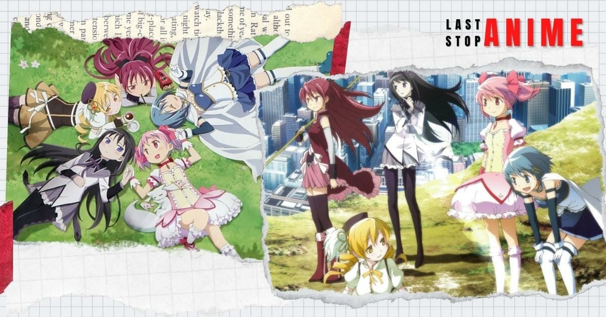 Characters hanging out together in Puella Magi Madoka Magica