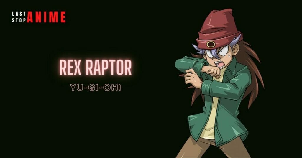 rex raptor in red hat and green jacket with long hair