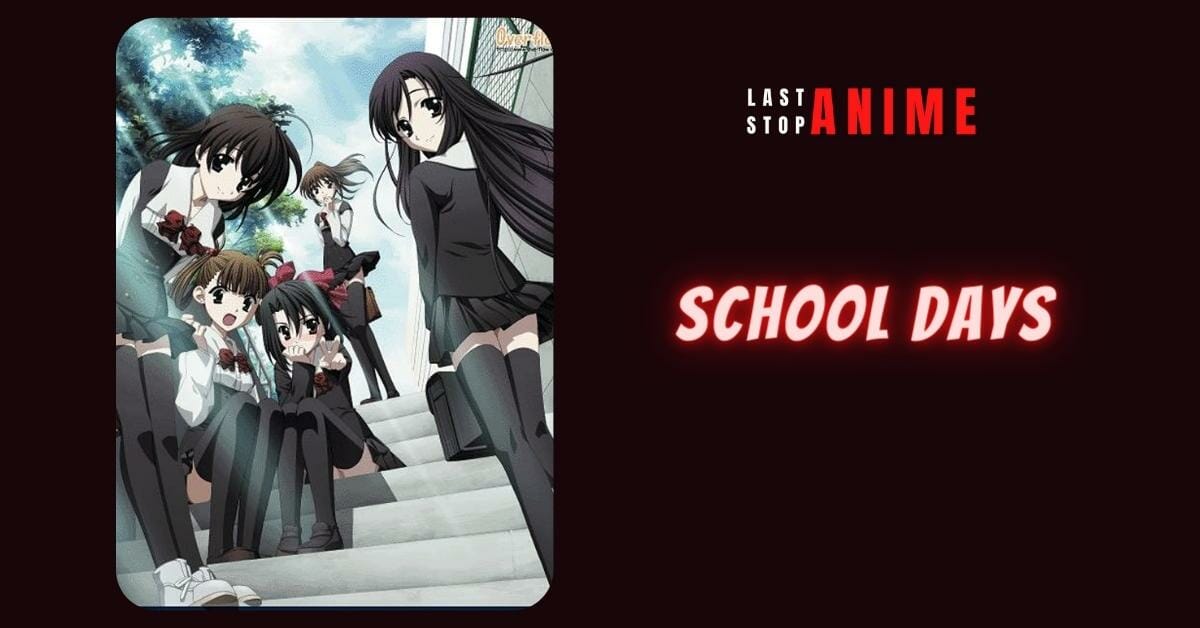 School days poster image and girls in school uniform in staircase