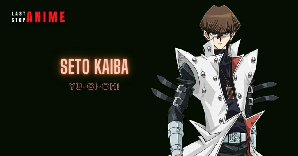 seto kaiba wearing metal jacket and looking angry