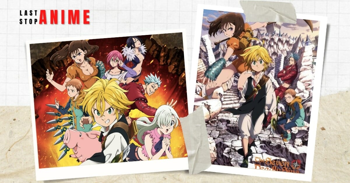 The seven deadly sins characters together in two images