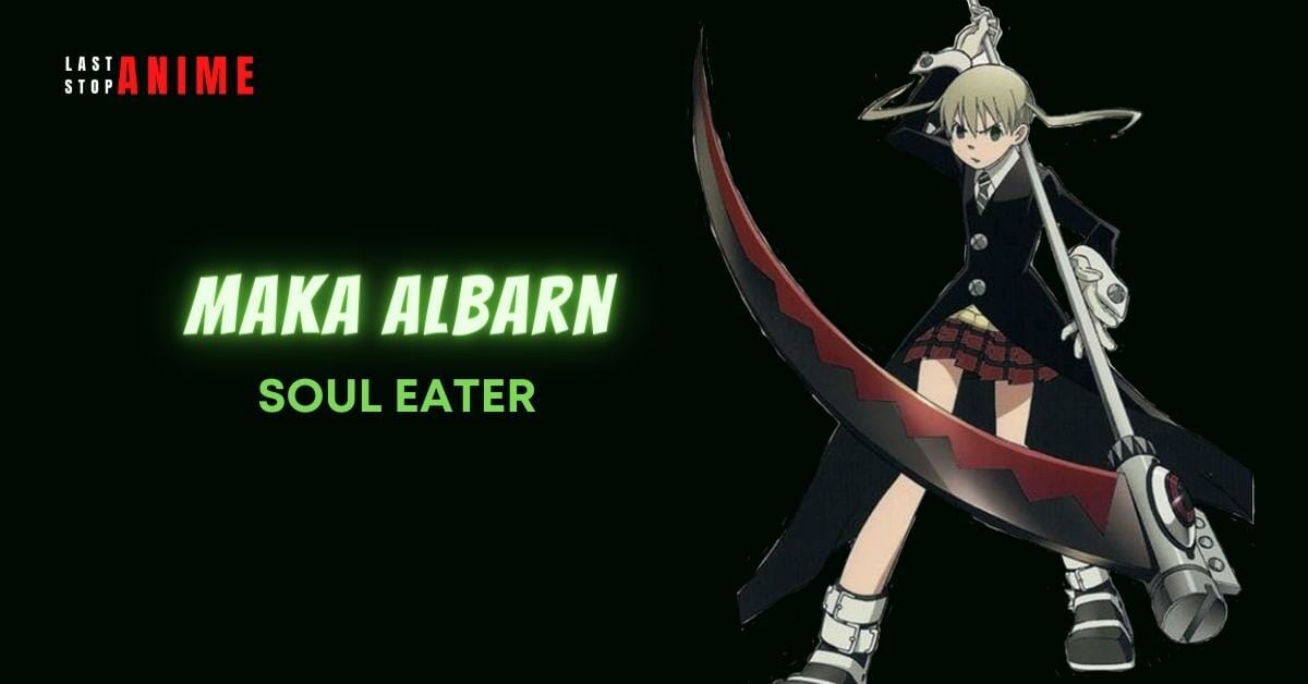  Maka Albarn from Soul Eater walking angrily with weapon in hand and red skirt