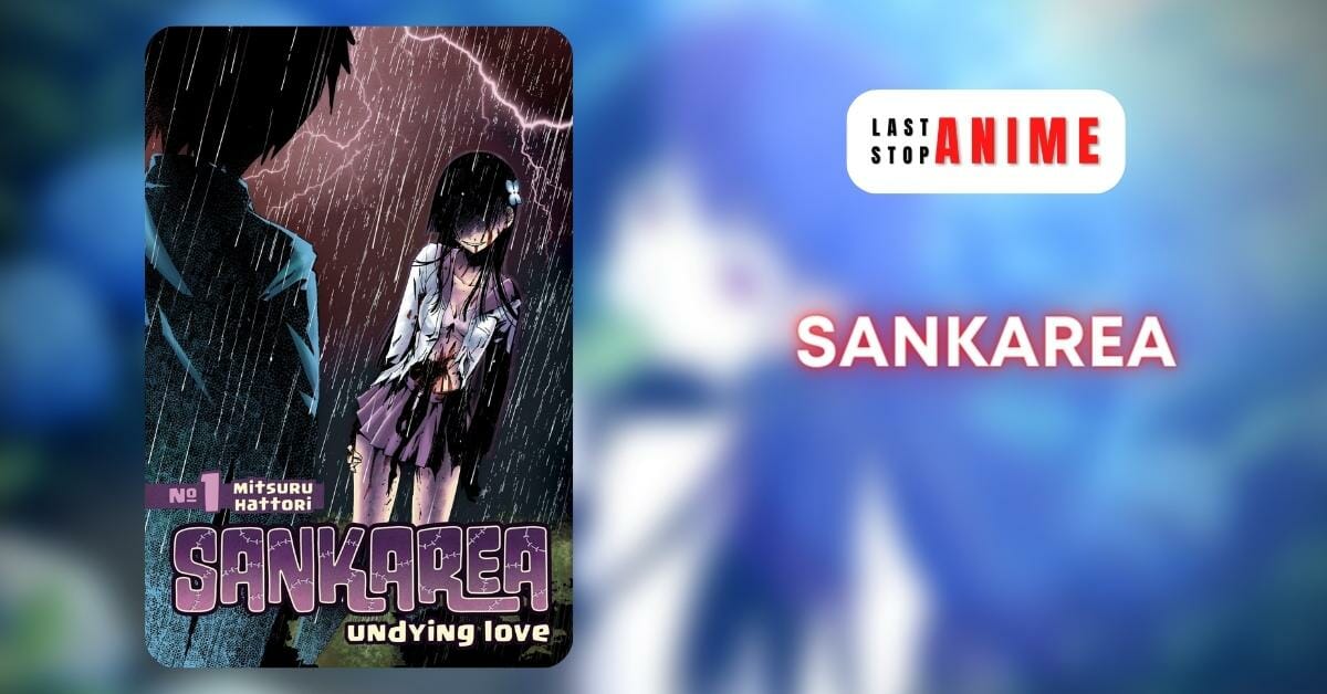 Character from Sankarea standing in rain 