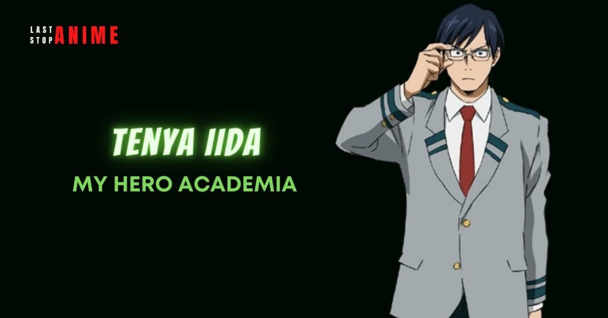 Tenya Iida from My Hero Academia in school uniform holding specs and looking angry